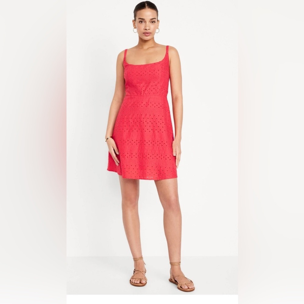 Old Navy fit and flair cami mini dress, smocking in back‎ and adj. straps size L